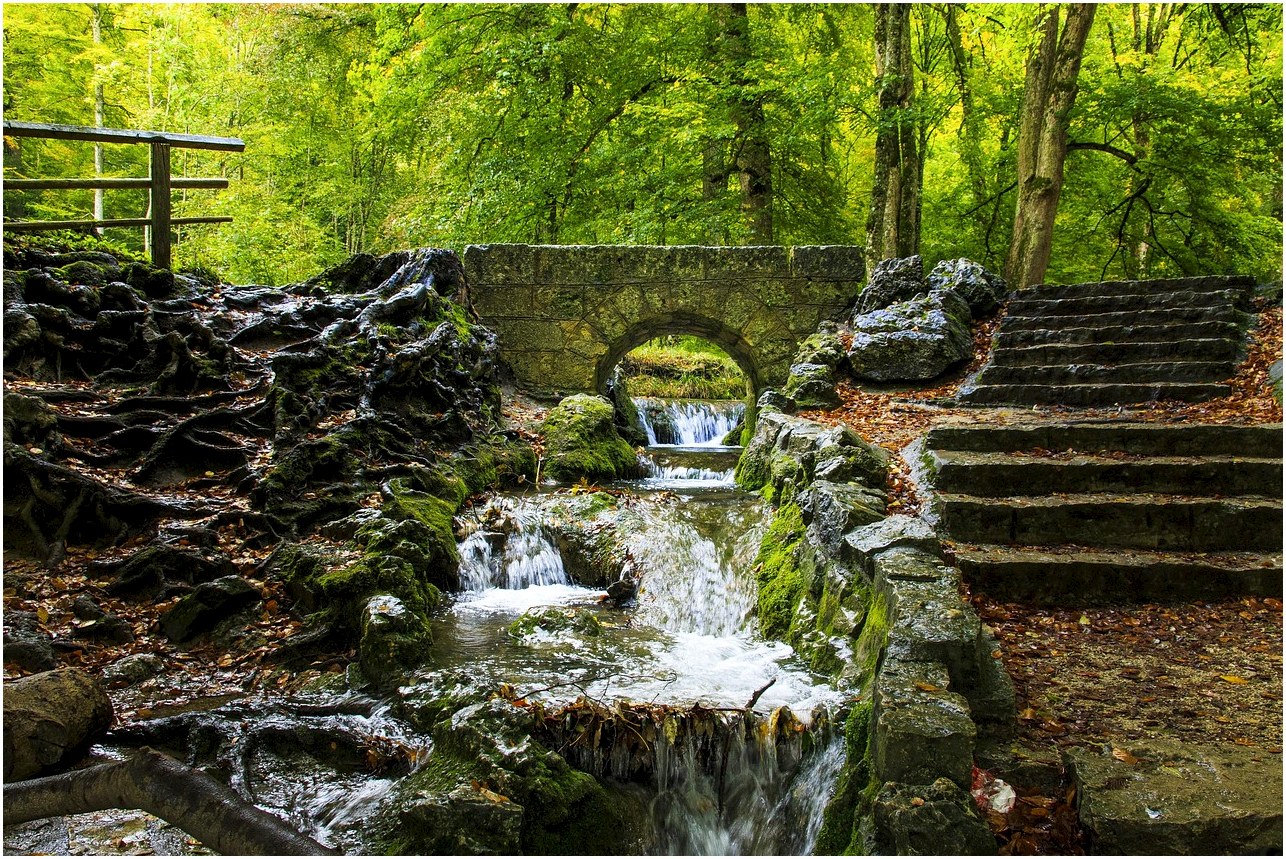stream, bad urach, waterfall, swabian alb, destination, hiking destination, trail, adventure, nature, adventurous, impressively, canyon, water falls, forest, cold, active water cave
